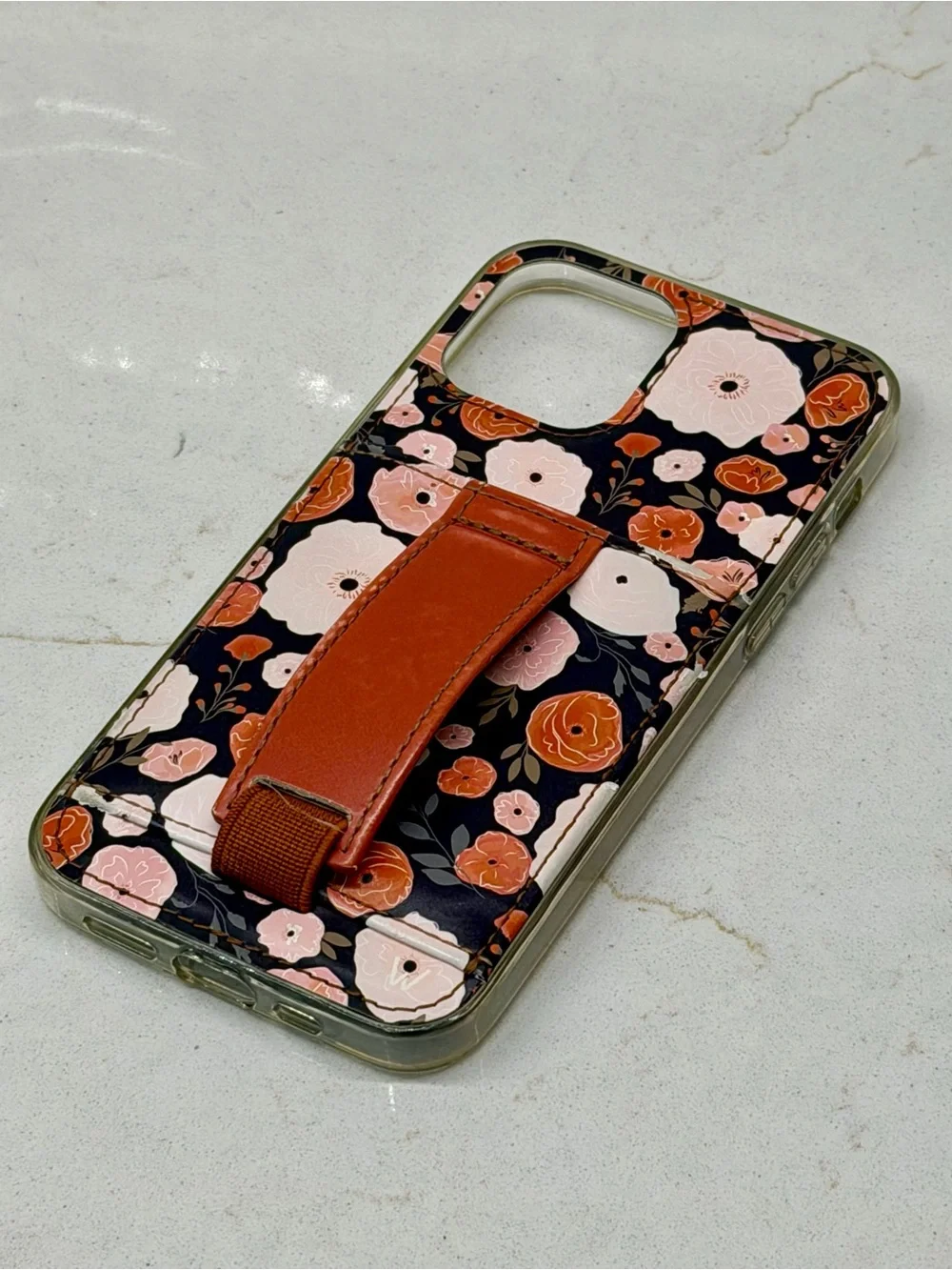 iPhone 12 Pro Walli Case: Floral Print Phone Case with Tan Leather Strap